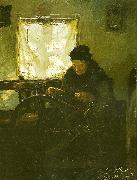 Peter Severin Kroyer gamle lene ved sin rok oil painting